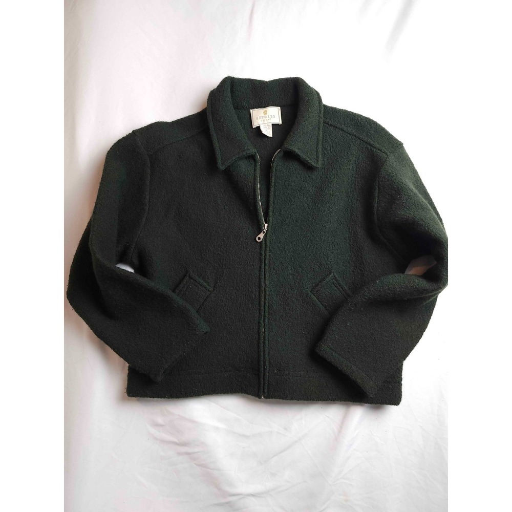 VTG Express‎ Tricot Knit Full Zip Wool Sweater Womens Medium Black Long Sleeve